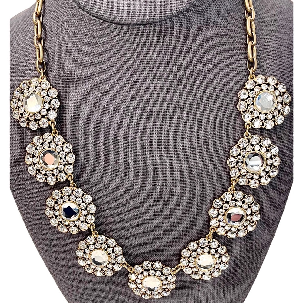 🎉HP! ❤️ J. Crew Clear Crystal Rhinestone Medallions Necklace - Picture 1 of 5